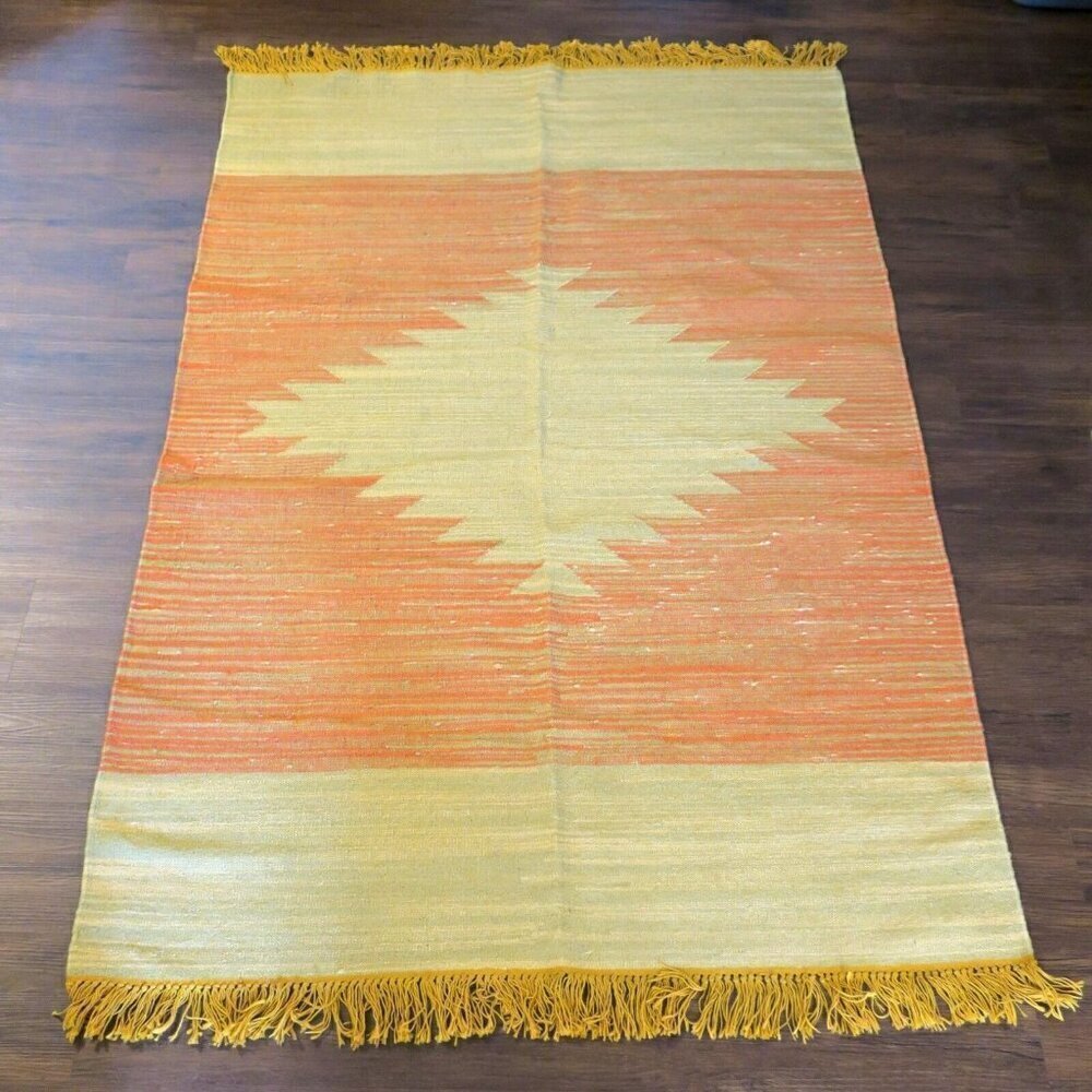 Sundance Catalog Company Sunburst Kilim Weave Rug 4'x6' Wool Cotton Southwestern